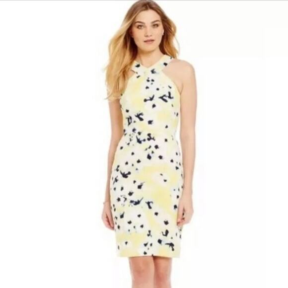 Katherine Kelly Dresses & Skirts - Katherine Kelly Yellow Floral Halter Sheath Dress Women’s Size 6